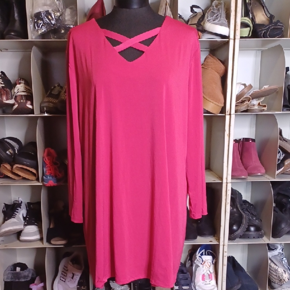J Lee Women's Red Pink Blouse with Crisscross Neckline